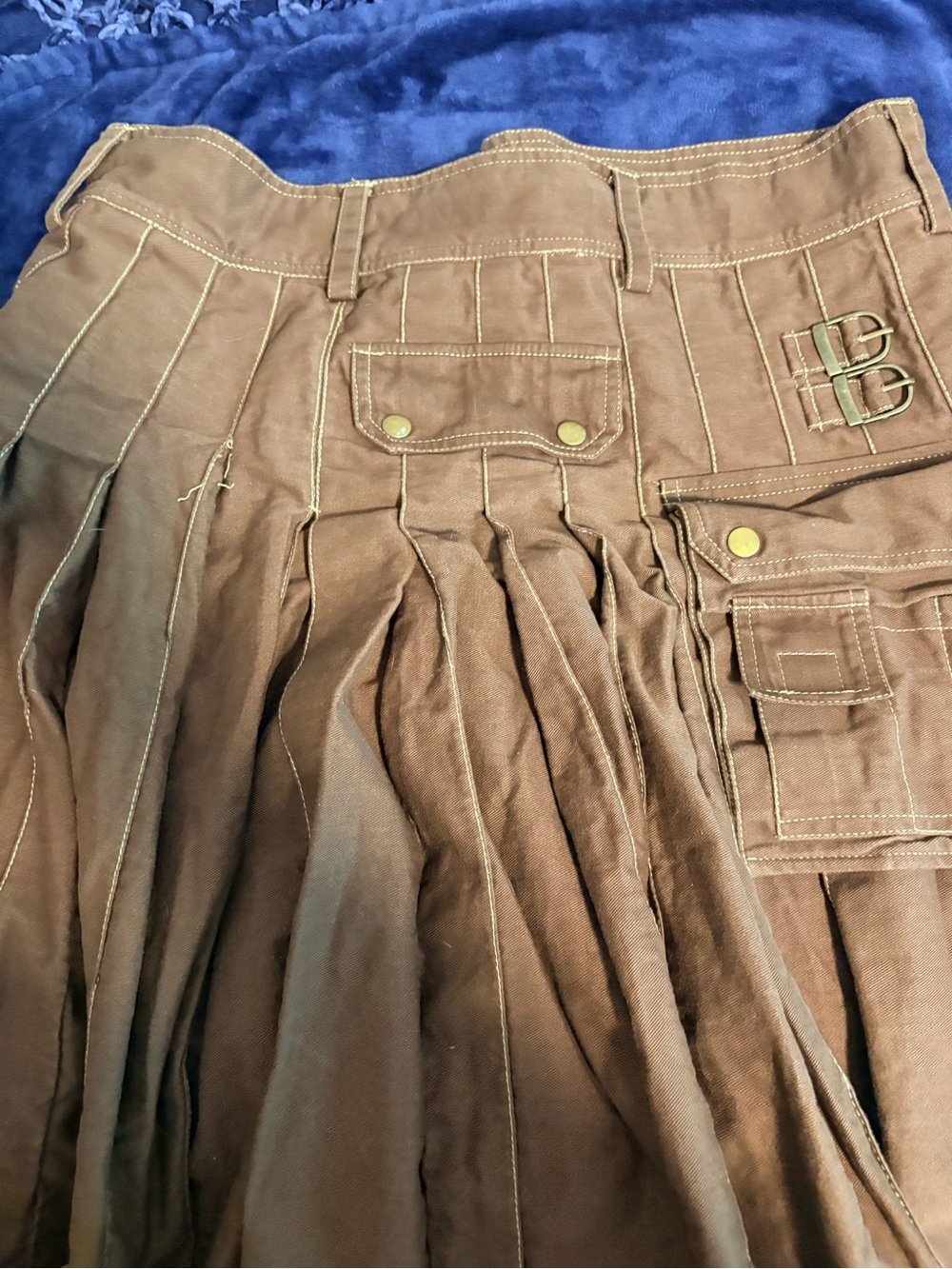 Brown Utility Pleated Skirt with Buckle & Pocket Detail